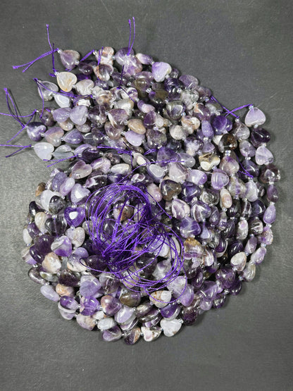 Natural Flower Amethyst Gemstone Bead 10mm 14mm Heart Shape, Beautiful Natural Purple White Color Amethyst, Great Quality Full Strand 15.5"