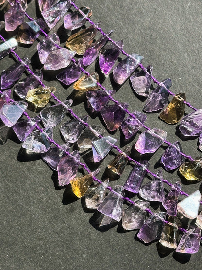 Natural Ametrine Gemstone Bead Freeform Teardrop Shape Bead, Gorgeous Natural Purple Amethyst Yellow Citrine Clear Color Ametrine Bead 15.5"