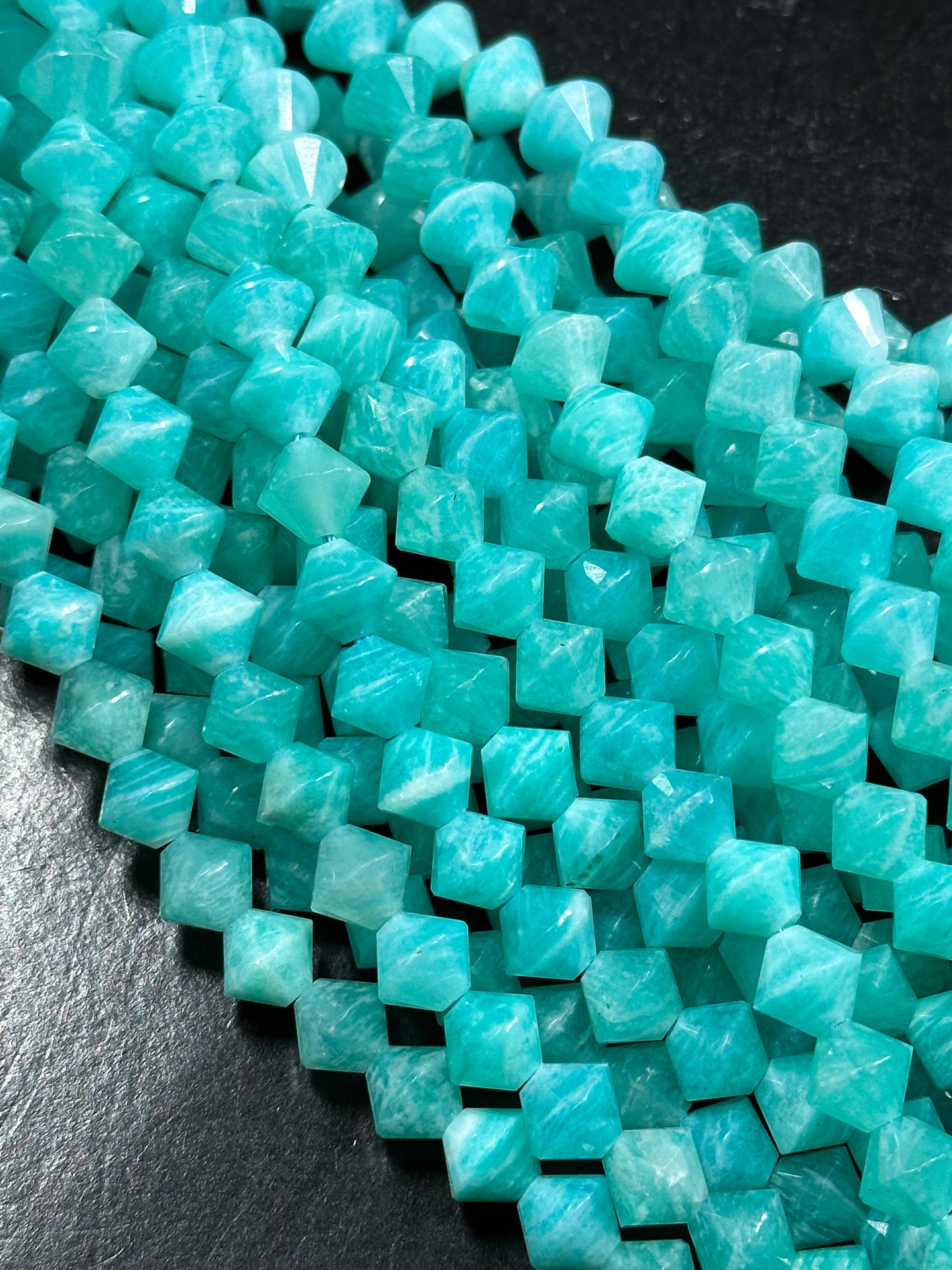 Natural Amazonite Gemstone Bead Faceted 8mm Bicone Diamond Shape Bead, Beautiful Natural Blue-Green Color Amazonite Beads, Full Strand 15.5"