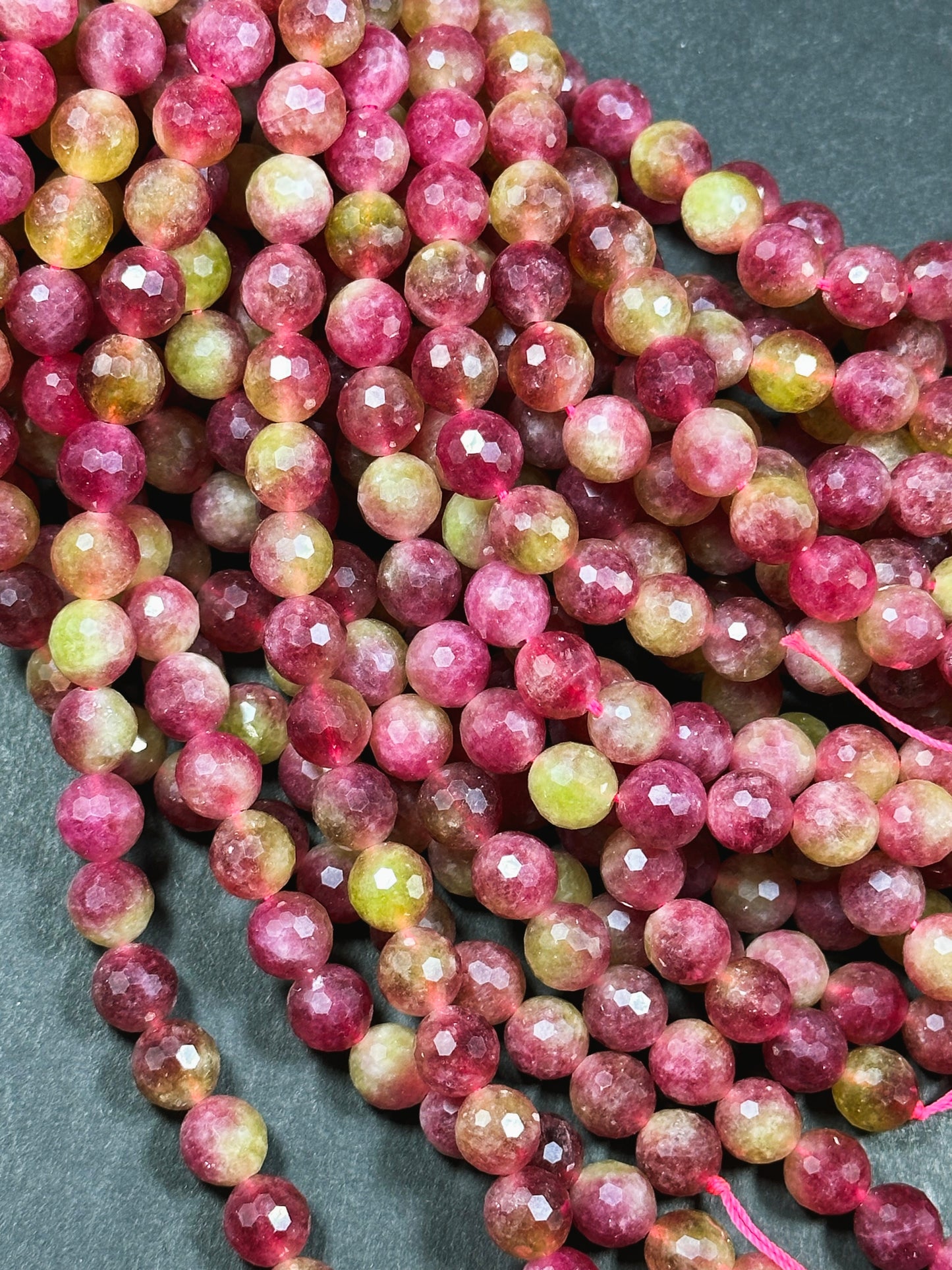 Natural Watermelon Tourmaline Quartz Gemstone Bead Faceted 6mm 8mm 10mm Round Beads, Beautiful Green Red-Pink Color Beads, Great Quality Full Strand 15.5"