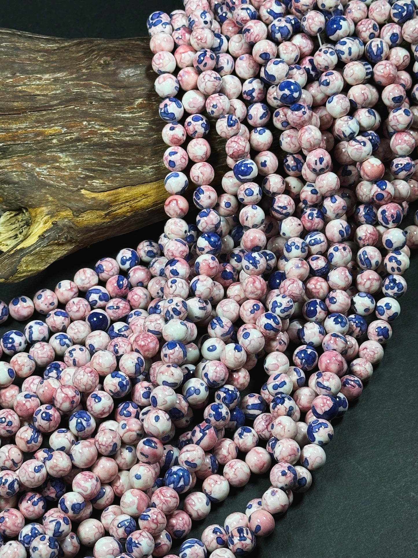 Beautiful Rain Flower Stone Bead 4mm 6mm 8mm 10mm Round Beads, Gorgeous Multicolor Pink Blue Color Rain Flower Bead Full Strand 15.5"