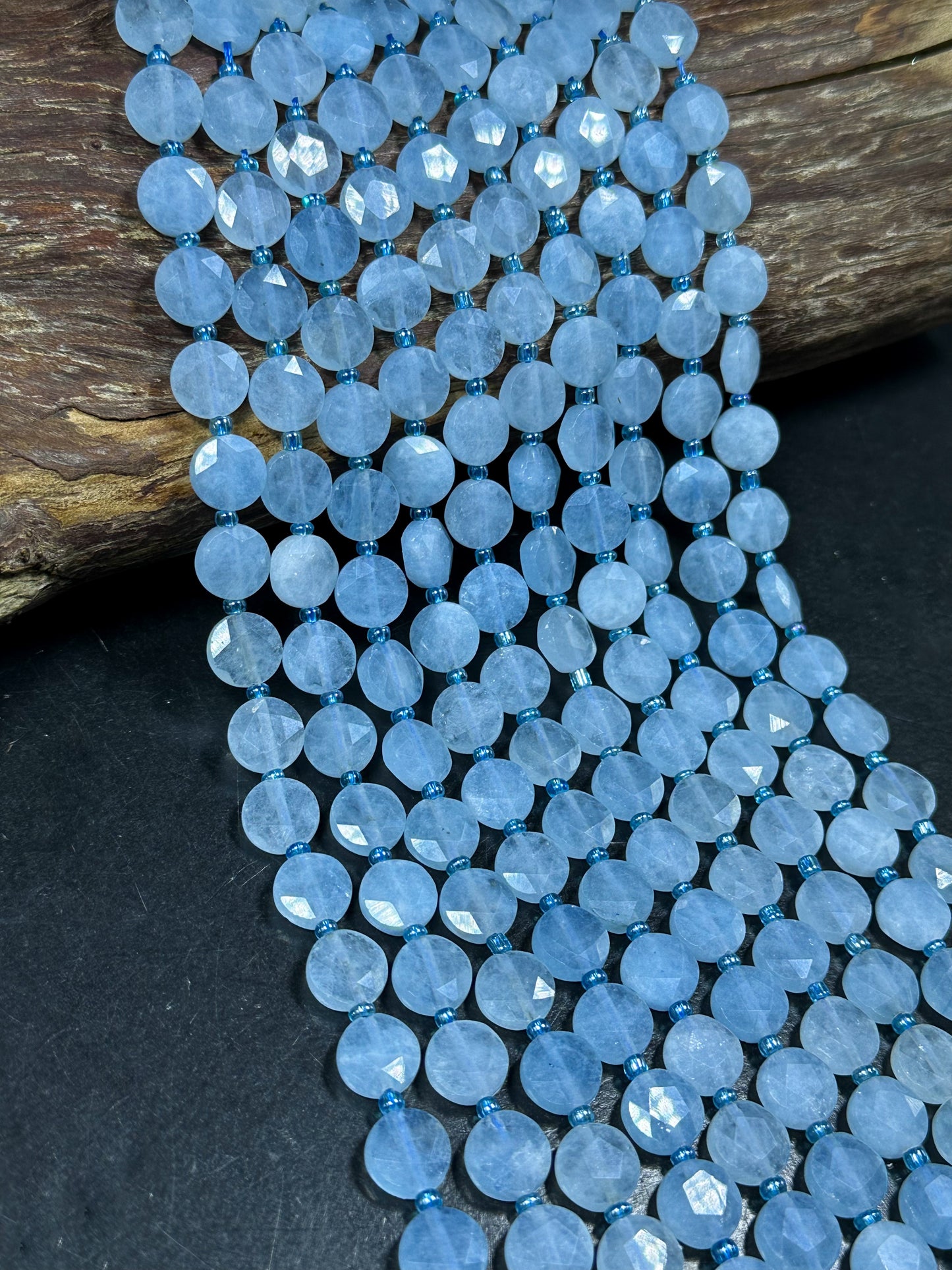 Natural Aquamarine Gemstone Bead Faceted 10mm Coin Shape Bead, Beautiful Natural Blue Color Aquamarine Beads, Great Quality 15.5" Strand