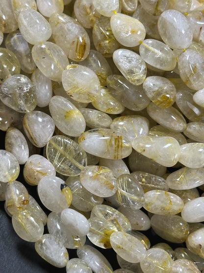 Natural Gold Rutilated Quartz Gemstone Bead Freeform Nugget Shape Bead, Gorgeous Golden Yellow Color Quartz, Great Quality Full Strand 15.5"