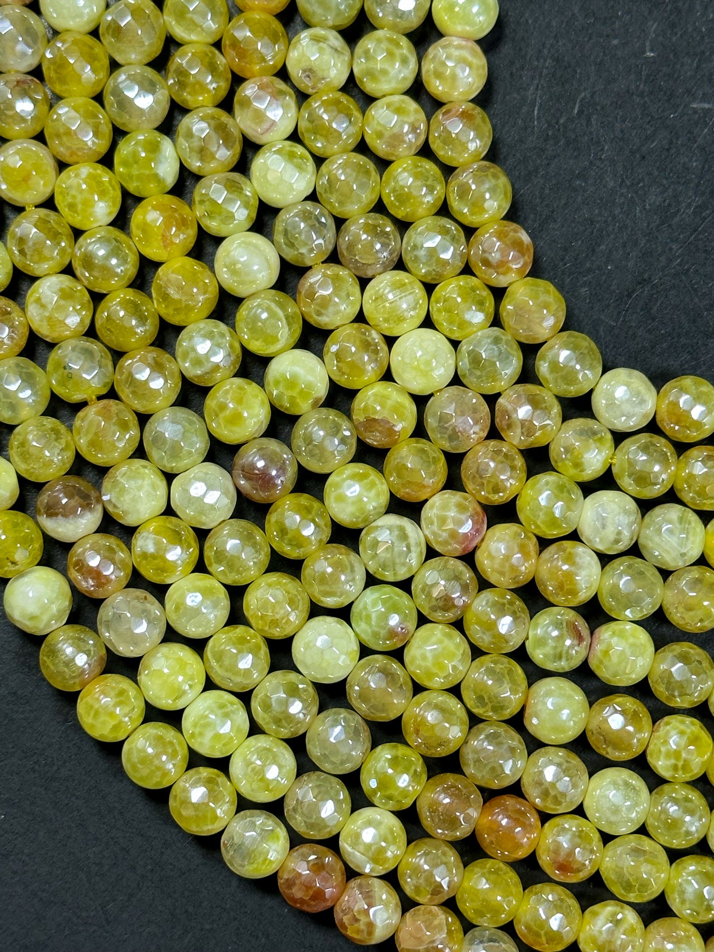 Beautiful Mystic Agate Gemstone Bead Faceted 6mm 8mm 10mm Round Bead, Beautiful Yellow Color Agate Gemstone Bead Full Strand 15.5"