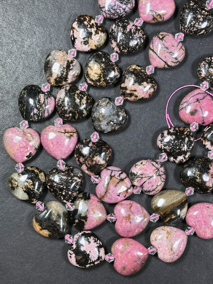 Natural Rhodonite Gemstone Bead 20mm Heart Shape Bead, Gorgeous Natural Pink Black Color Rhodonite Bead, Excellent Quality Full Strand 15.5"