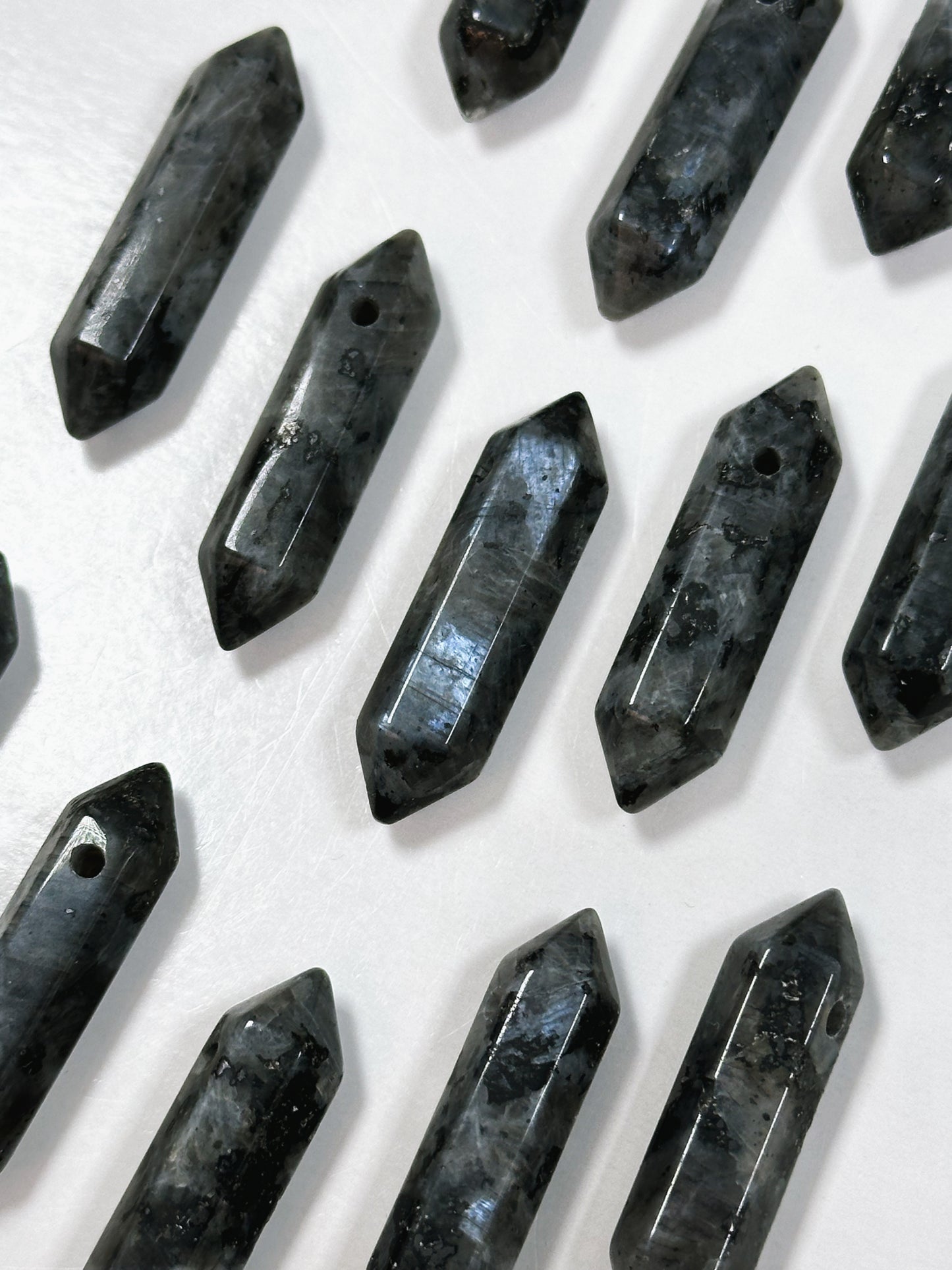 Natural Larvikite Labradorite Gemstone Bead Faceted 32x7mm Double Point Shape Beautiful Natural Black Gray Larvikite Bead Focal Pendant