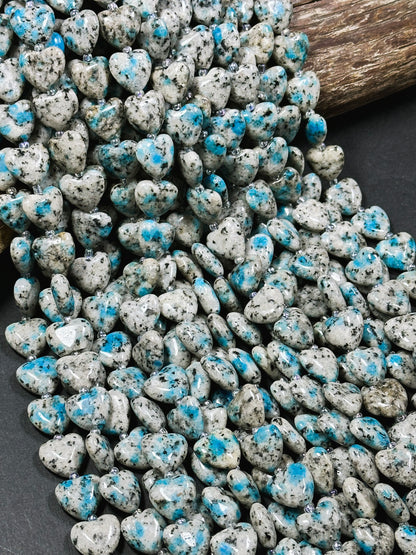 Natural K2 Stone Bead 14x15mm Heart Shape Bead, Beautiful Natural Gray Blue Color K2 Granite Jasper Bead, Great Quality Full Strand 15.5"