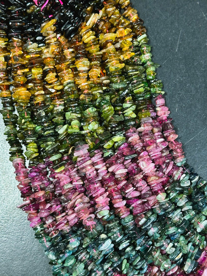 Natural Tourmaline Gemstone Bead 8-10mm Chip Shape, Beautiful Multicolor Tourmaline Chips Tourmaline Beads, Great Quality Full Strand 15.5"