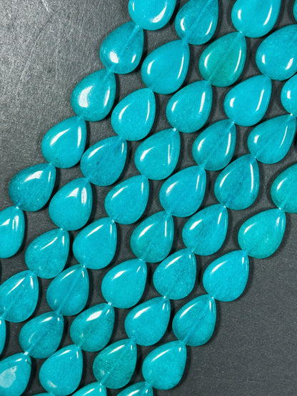 Natural Turquoise Blue Jade Gemstone Bead 20x15mm Teardrop Shape, Beautiful Turquoise Color Jade Beads, Excellent Quality Full Strand 15.5"