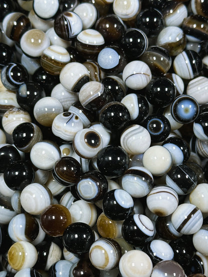 Natural Agate Gemstone Bead 12mm Round Beads, Beautiful Natural Multicolor White Brown Black Color Swirly Agate Gemstone Beads 15.5" Strand