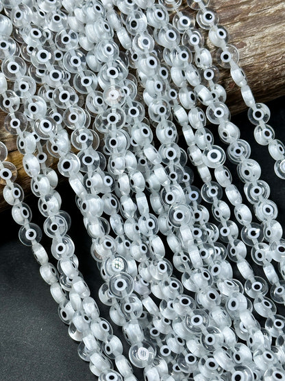 Beautiful Evil Eye Glass Beads 8mm 10mm Flat Coin Shape, Beautiful Clear Color Evil Eye Glass Beads, Religious Amulet Prayer Beads