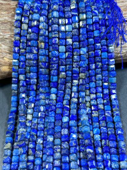 NATURAL Lapis Lazuli Gemstone Bead, Faceted 6mm Cube Shape Beads. Beautiful Natural Blue Color Lapis Lazuli Gemstone Beads Full Strand 15.5"