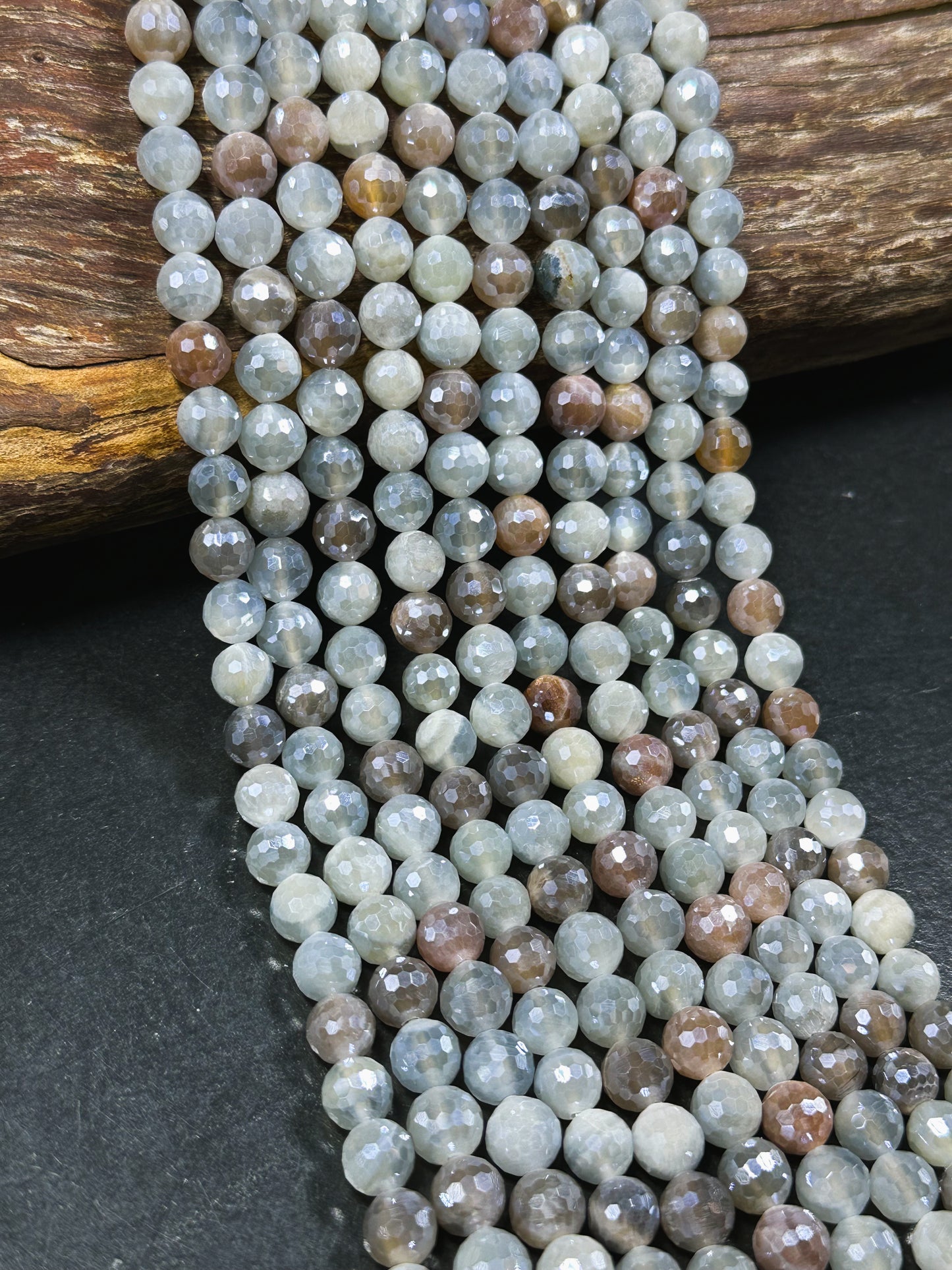 Mystic Natural Multi Moonstone Gemstone Bead Faceted 6mm 8mm Round Bead, Beautiful Gray Brown White Color Mystic Moonstone Bead 15.5" Strand