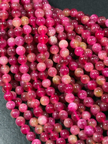 Natural Watermelon Tourmaline Quartz Gemstone Bead Smooth 8mm Round Beads, Beautiful Green Red Color Beads, Great Quality Full Strand 15.5"