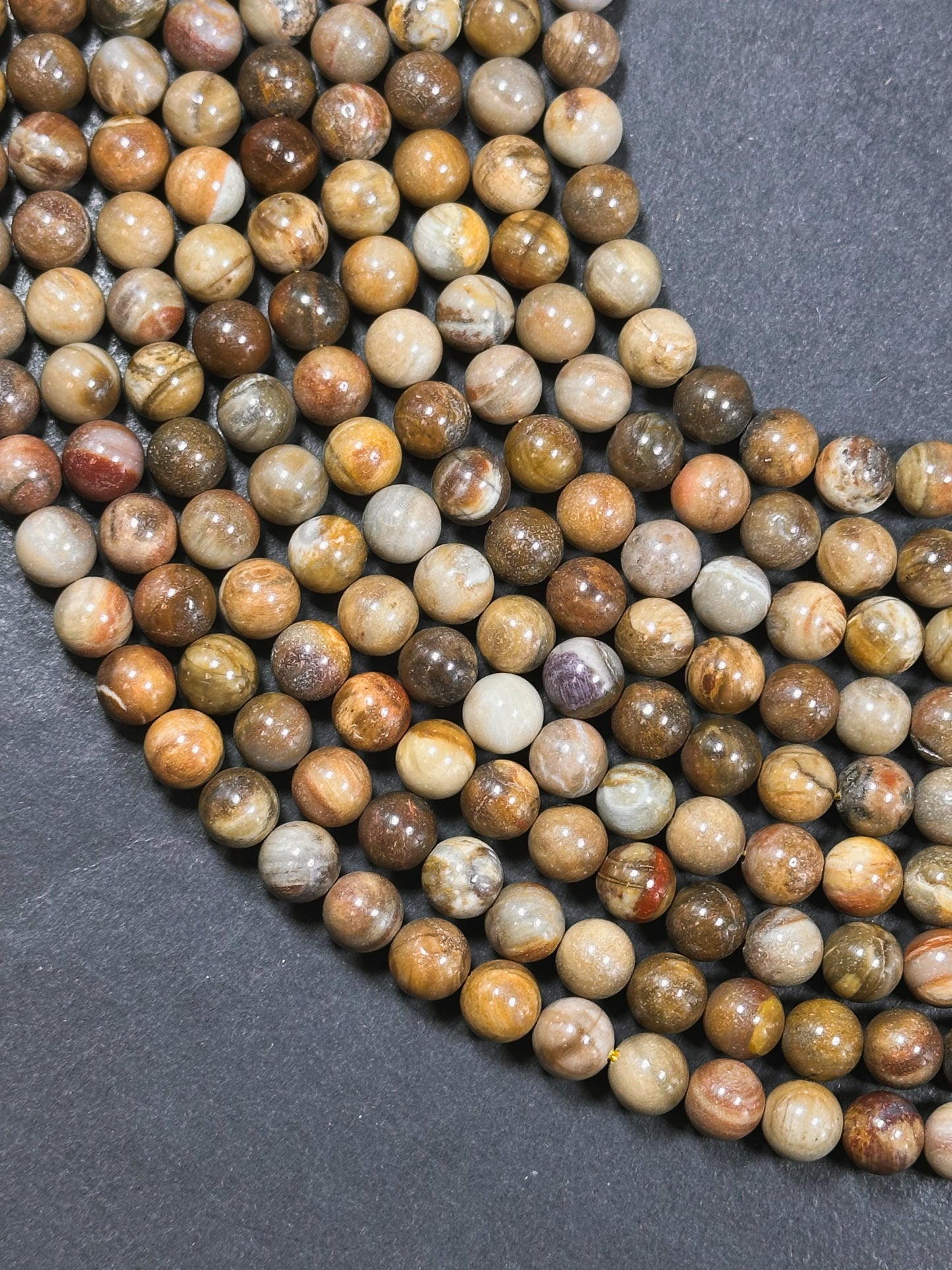 Natural Petrified Wood Jasper Gemstone 4mm 6mm 8mm Round Beads, Beautiful Natural Multicolor Brown Petrified Wood Jasper Stone Beads 15.5"