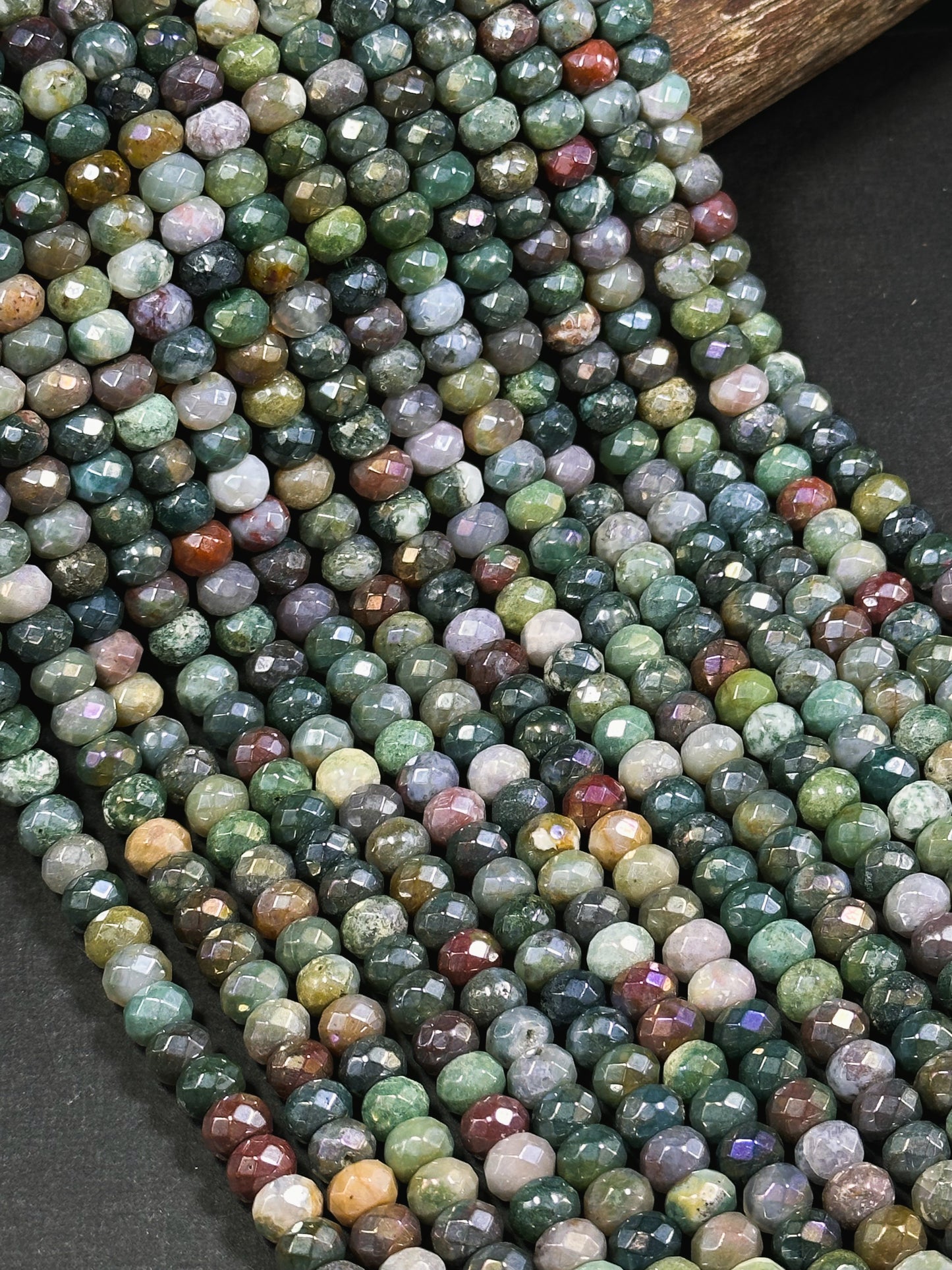 Mystic Indian Agate Gemstone Faceted Rondelle 5x8mm Gorgeous Green and Purple Color Handmade Bead Full Strand 15.5"