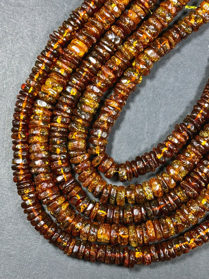 Natural Baltic Amber Gold Stone Bead 8-10mm Rondelle Shape, Beautiful Dark Golden Orange Color Baltic Amber Gold Succinite Beads, Great Quality Full Strand 15.5"