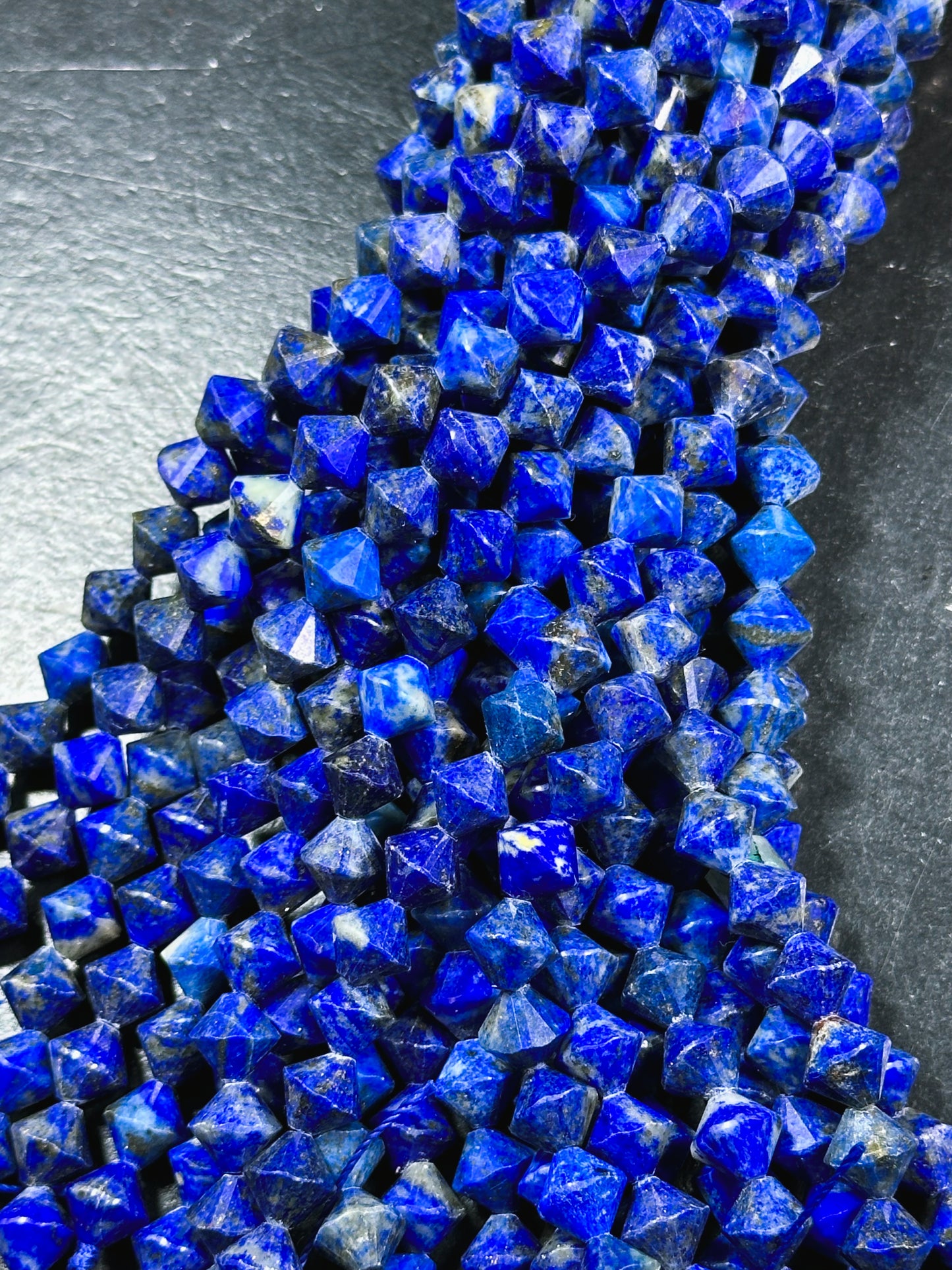 Natural Lapis Lazuli Gemstone Bead Faceted 8mm Bicone Diamond Shape Bead, Beautiful Natural Royal Blue Color Lapis Beads, Full Strand 15.5"