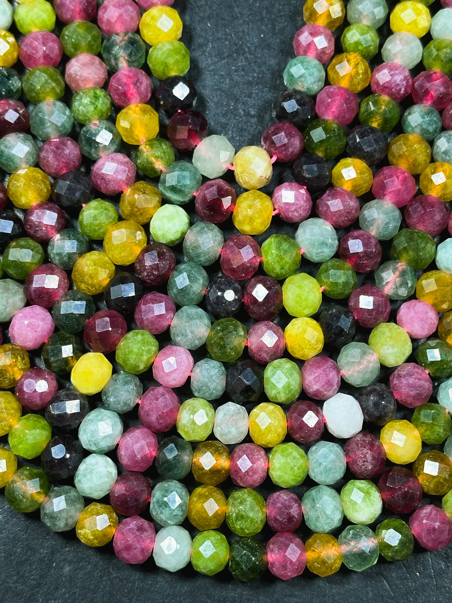 Natural Tourmaline Quartz Gemstone Bead Faceted Rondelle Shape Bead, Beautiful Multicolor Green Yellow Pink Tourmaline Quartz, 15.5" Strand