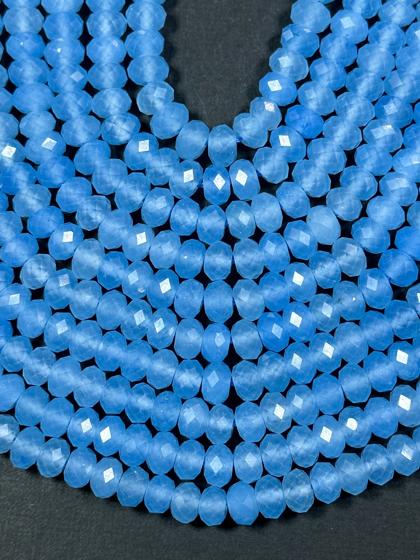 Natural Blue Jade Gemstone Bead Faceted 8x5mm Rondelle Shape, Gorgeous Sky Blue Color Jade Gemstone Bead, Great Quality Full Strand 15.5"