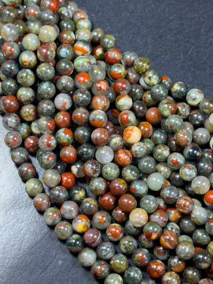 Natural African Bloodstone Gemstone Bead 8mm 10mm 11mm Round Beads, Beautiful Natural Red Gray Green Bloodstone Beads, Great Quality 15.5"