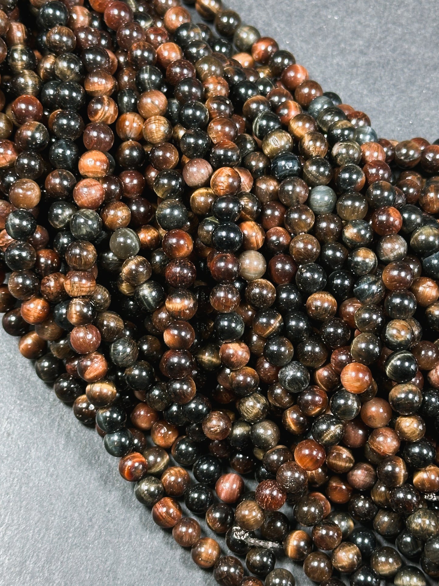 Natural Multicolor Tiger Eye Gemstone 6mm Round Beads, Gorgeous Multicolor Reddish Brown Navy Blue Color Tiger Eye Gemstone Beads 15.5"