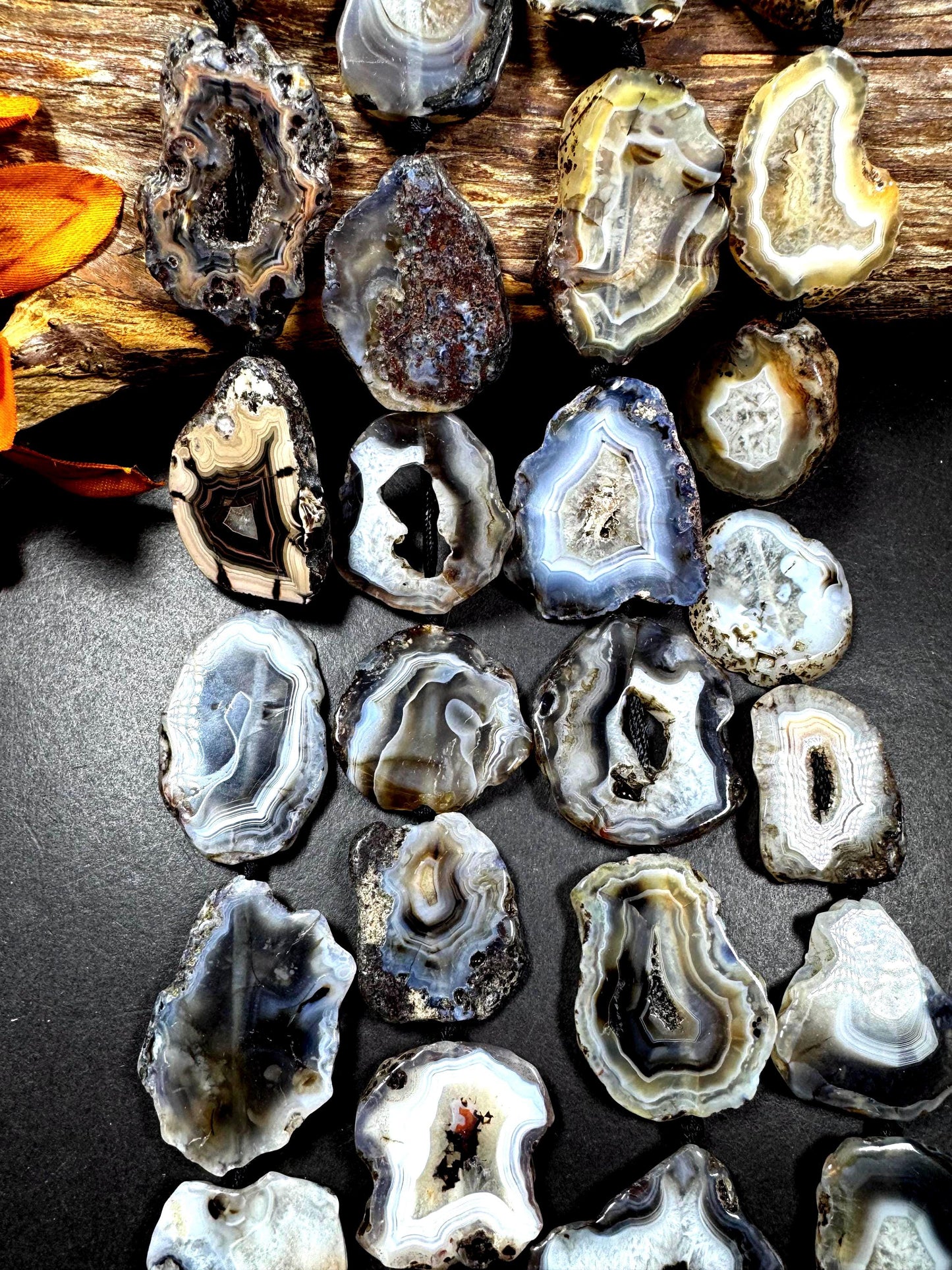 Natural Botswana Druzy Agate Gemstone Bead. Unique Natural Shape, Beautiful Natural Color. Not Treated. Full Strand 15.5"