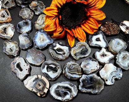 Natural Botswana Druzy Agate Gemstone Bead. Unique Natural Shape, Beautiful Natural Color. Not Treated. Full Strand 15.5"