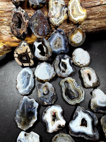 Natural Botswana Druzy Agate Gemstone Bead. Unique Natural Shape, Beautiful Natural Color. Not Treated. Full Strand 15.5"