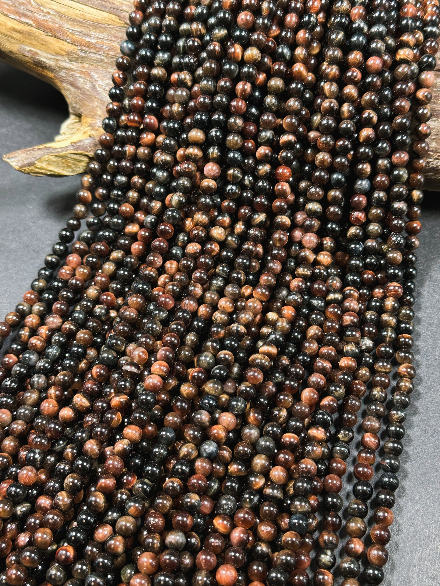 Natural Multicolor Tiger Eye Gemstone 6mm Round Beads, Gorgeous Multicolor Reddish Brown Navy Blue Color Tiger Eye Gemstone Beads 15.5"