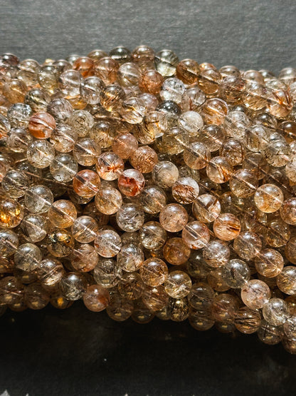 AAA Natural Rutilated Quartz Gemstone Bead 6mm Round Beads, Beautiful Natural Clear Brown Rutilated Quartz Stone Beads Full Strand 15.5"