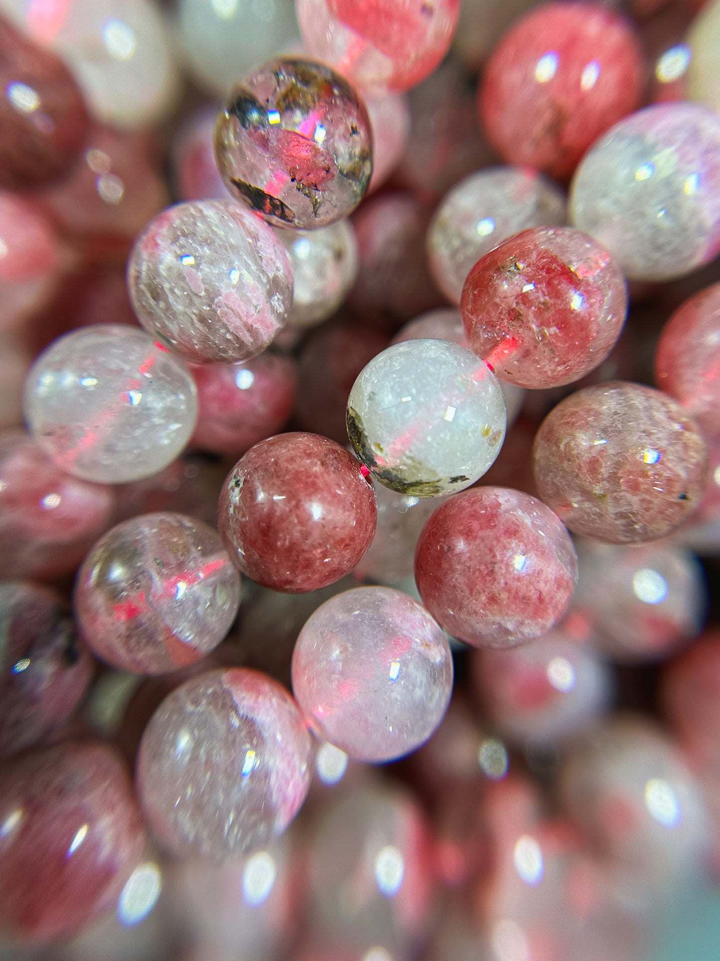 AA Natural Sakura Rhodonite Gemstone Bead 6mm 8mm 10mm Round Beads, Gorgeous Natural Pink Rhodonite Beads, Excellent Quality 15.5" Strand