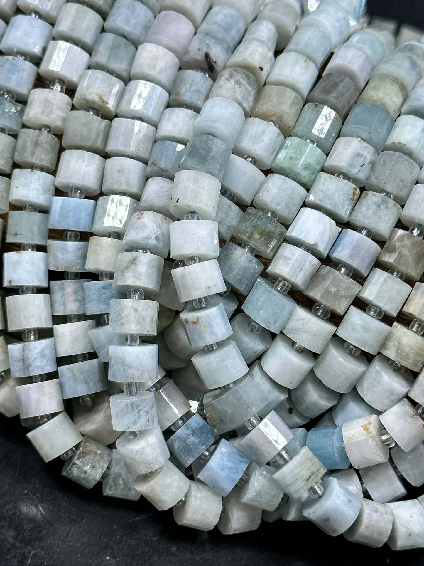 NATURAL Aquamarine Gemstone Bead 8x5mm Rondelle Shape Bead, Beautiful Blue White Color Aquamarine Gemstone Bead, Full Strand 15.5"