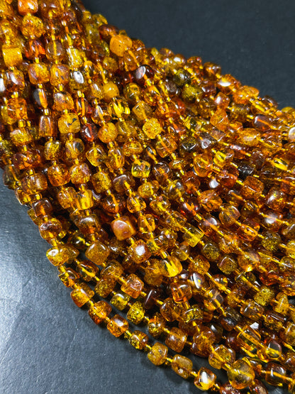 Natural Baltic Gold Stone Bead 6-8mm Freeform Cube Shape, Beautiful Dark Golden Orange Color Baltic Gold Beads, Great Quality 15.5" Strand