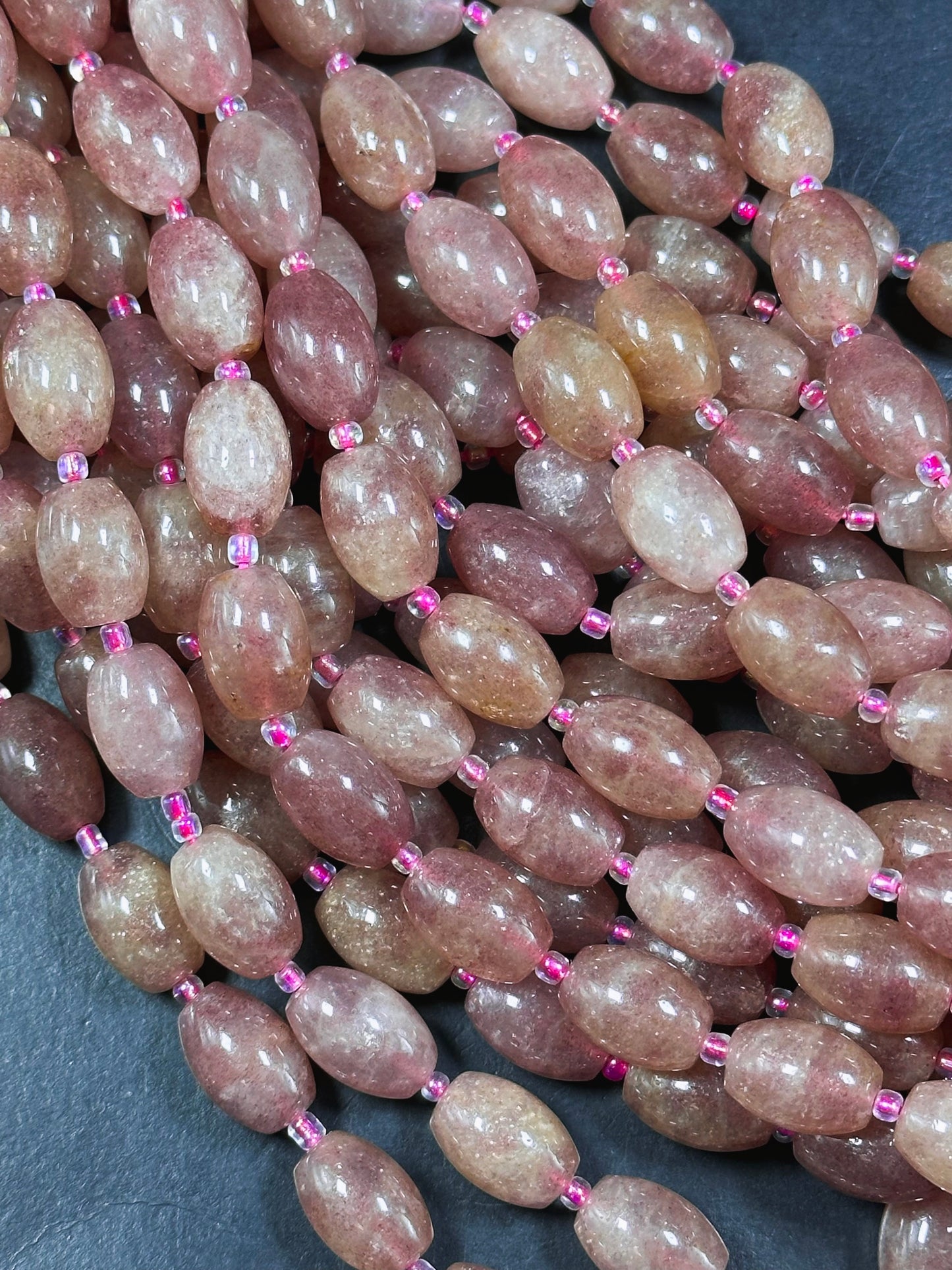 Natural Strawberry Quartz Gemstone Bead 15x10mm Tube Shape, Beautiful Pink Red Color Great Quality Strawberry Quartz Full Strand 15.5"