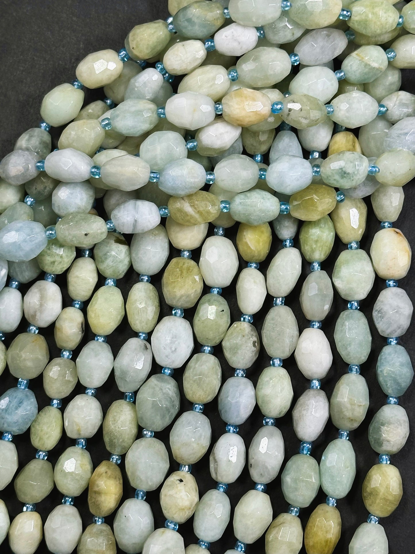 Natural Aquamarine Gemstone Bead Faceted 14x10mm Barrel Shape, Beautiful Natural Blue Green Color Aquamarine Great Quality Full Strand 15.5