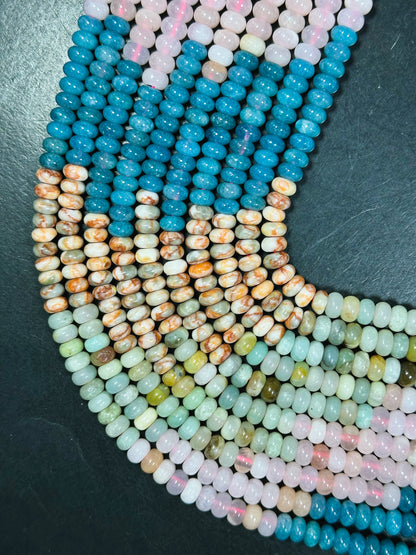 Natural Mixed Gemstone Beads 8x5mm Rondelle Shape, Beautiful Flower Amazonite Rose Quartz Apatite Jasper Gemstone Beads, Full Strand 15.5"