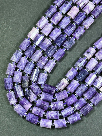Natural Lepidolite Gemstone Faceted 14x10mm Tube Cylinder Shape, Beautiful Natural Purple Color Lepidolite Gemstone Bead Full Strand 15.5"