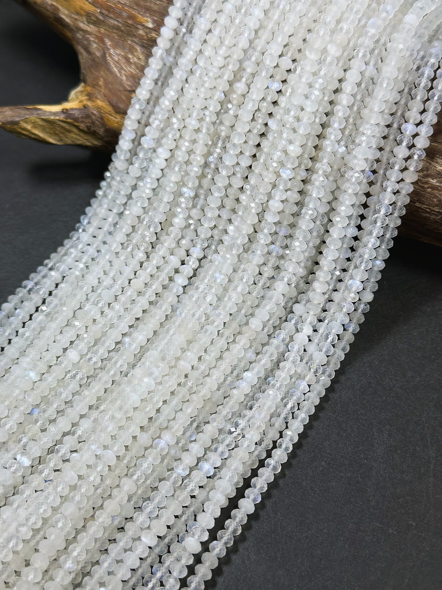 Natural Moonstone Gemstone Bead Faceted 4x3mm Rondelle Beads, Gorgeous Natural White Moonstone with Blue Flash Beads Excellent Quality 15.5"