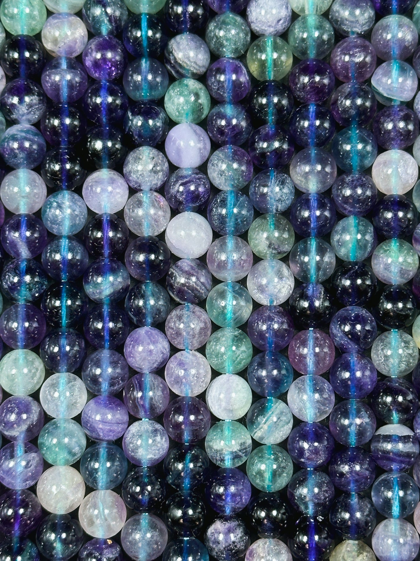 Natural Dark Fluorite Gemstone Bead 6mm 8mm 10mm Round Beads, Gorgeous Natural Multicolor Green Purple Blue Fluorite Beads Full Strand 15.5"