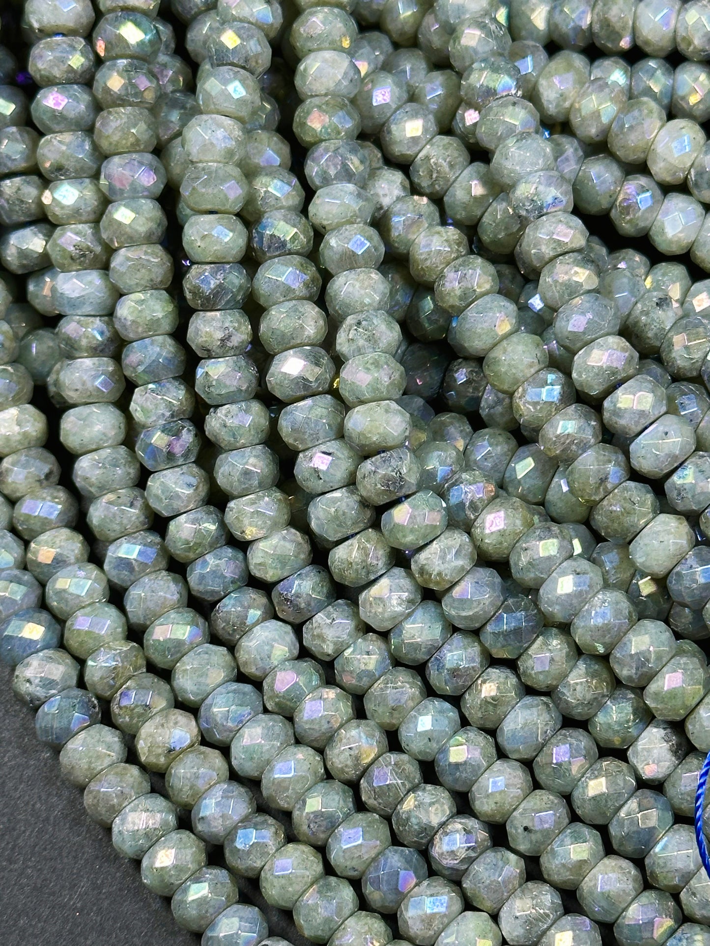 Mystic Natural Labradorite Gemstone Bead Faceted 8x5mm Rondelle Shape, Gorgeous Natural Gray Rainbow Blue Flash Labradorite Full Strand 15.5