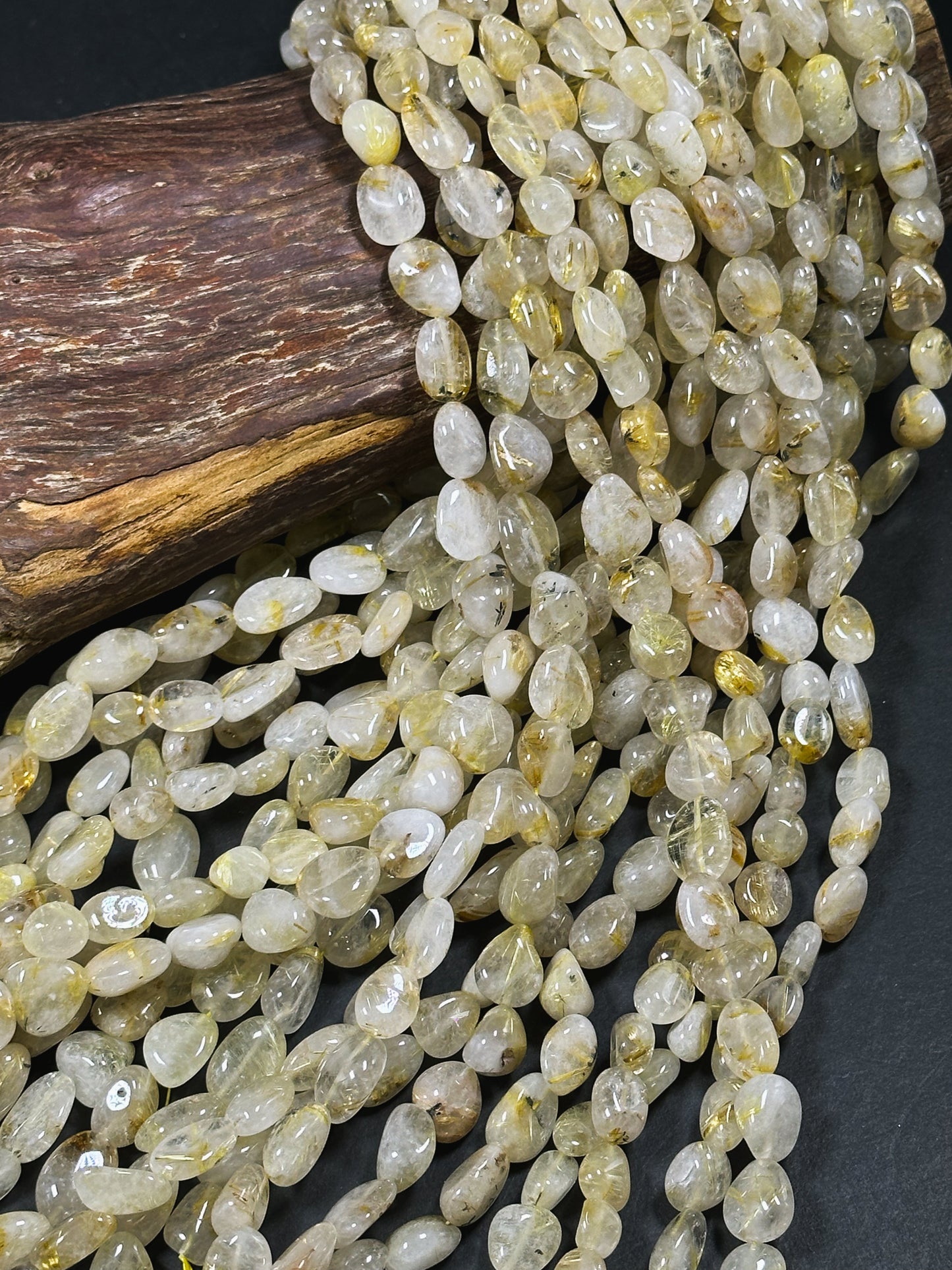 Natural Gold Rutilated Quartz Gemstone Bead Freeform Nugget Shape Bead, Gorgeous Golden Yellow Color Quartz, Great Quality Full Strand 15.5"