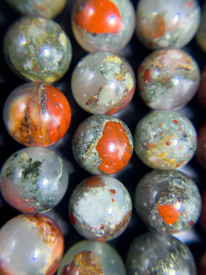 Natural African Bloodstone Gemstone Bead 8mm 10mm 11mm Round Beads, Beautiful Natural Red Gray Green Bloodstone Beads, Great Quality 15.5"