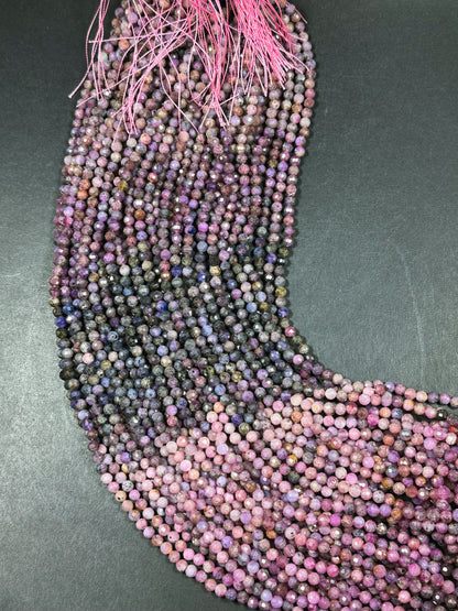 Natural Ruby Sapphire Gemstone Bead Faceted 5mm Round Beads, Beautiful Multicolor Pink Purple Color Ruby Sapphire Beads, Full Strand 15.5"