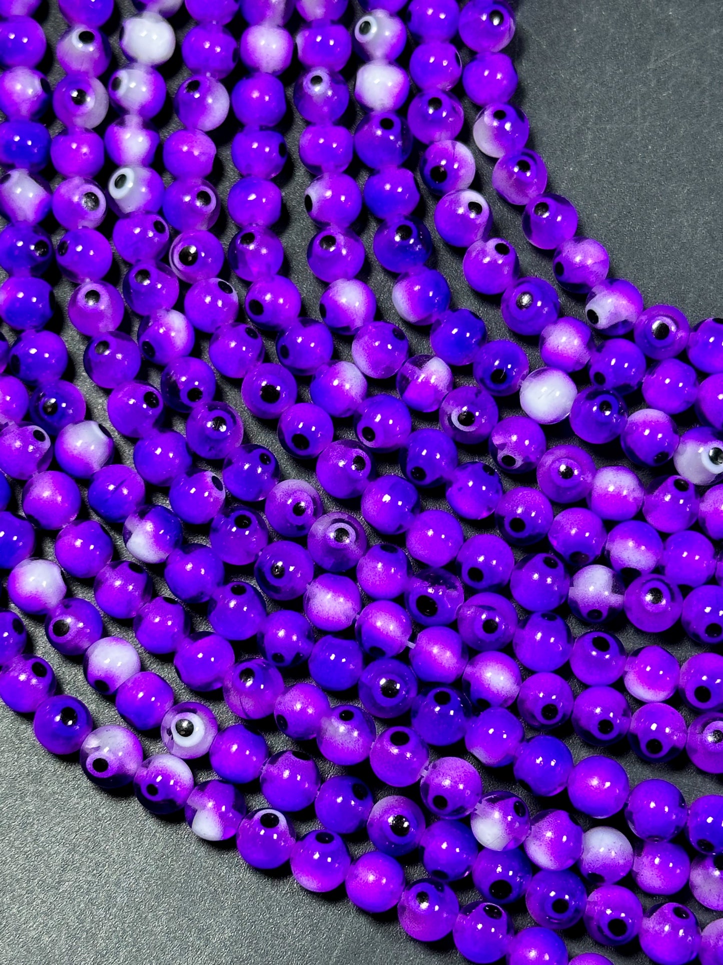 Beautiful Purple Evil Eye Glass Beads 6mm Round Beads, Beautiful Purple Clear Color Evil Eye Amulet Glass Beads, Full Strand Glass Beads