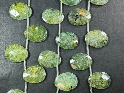 Natural Prehnite Gemstone Bead Faceted 26x19mm Teardrop Shape, Beautiful Natural Green Prehnite w/ Epidote Gemstone Beads, Full Strand 15.5"