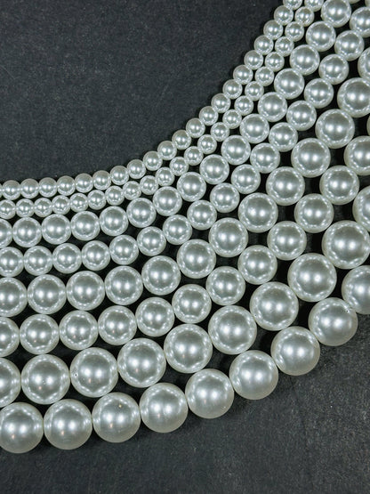 Swarovski Pearl Crystal Beads 4mm 6mm 8mm 10mm 12mm Round Bead, Beautiful White Swarovski Crystal Pearl Bead Genuine Round Swarovski Pearls 15.5"