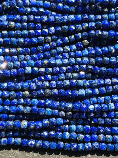 AAA Natural Lapis Lazuli Gemstone Bead Faceted 4mm Cube Shape Bead, Beautiful Natural Royal Blue Color Lapis Lazuli, Excellent Quality 15.5"