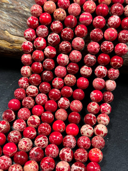 Natural Sea Sediment Jasper Gemstone Bead 6mm 8mm 10mm Round Beads, Beautiful Red Beige Color Imperial Jasper Beads Full Strand 15.5"