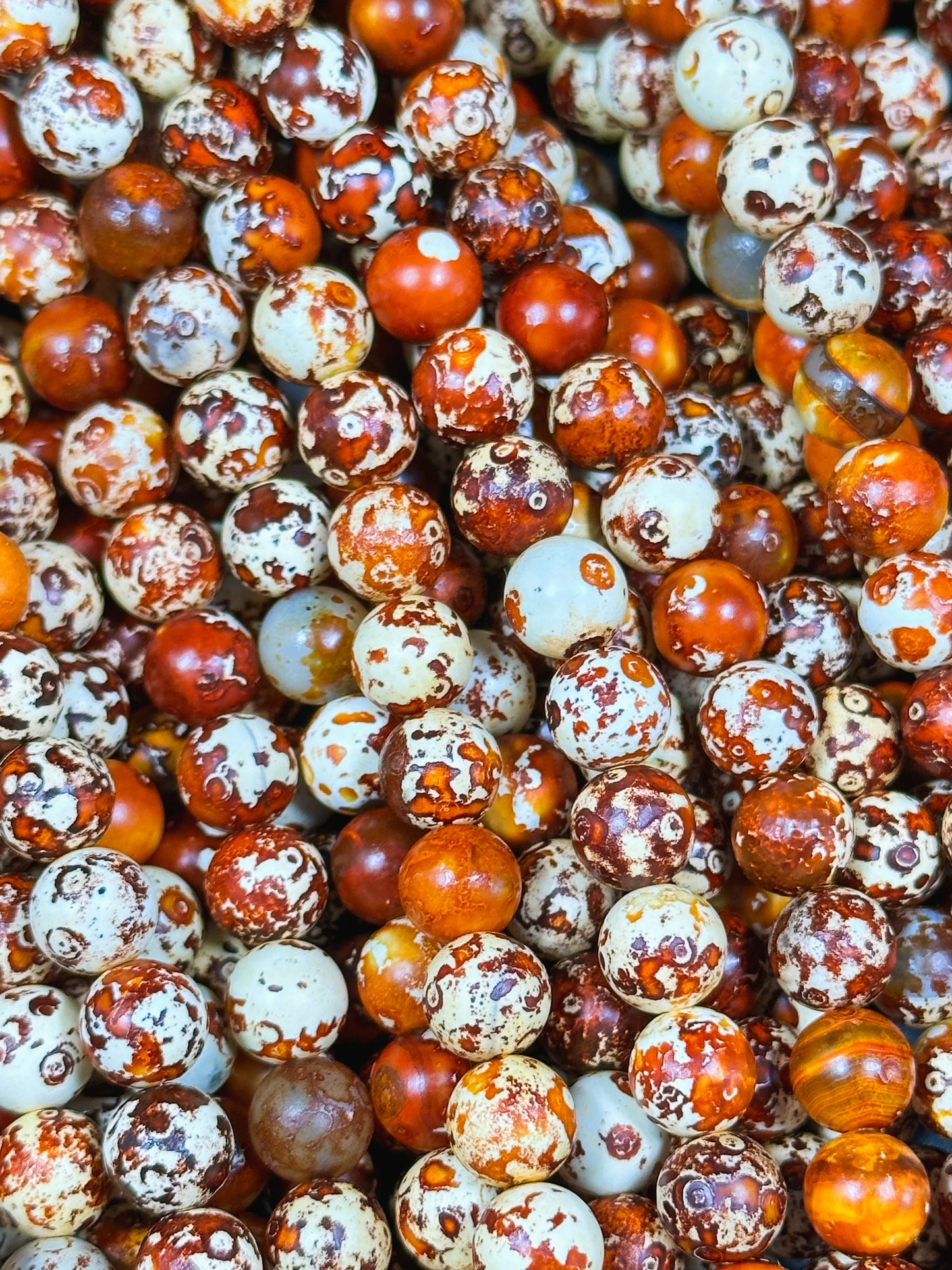 NATURAL Tibetan Gemstone Bead 8mm 10mm Round Bead, Beautiful Orange Brown Color Tibetan Gemstone Bead, Excellent Quality Tibetan Beads 15.5"